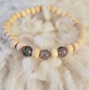 Minimalist Jasper Trio and Wood Beaded  Bracelet